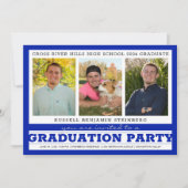 Graduation Party Three Photos Royal Blue & Silver Kaart (Voorkant)