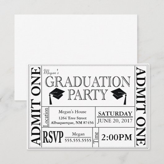 Graduation Party Ticket Invitation Kaart (Voorkant / Achterkant)