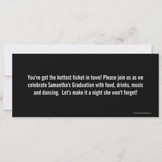 Graduation Party Ticket Invitations, Black White Kaart (Achterkant)