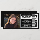Graduation Party Ticket Invitations, Black White Kaart (Voorkant / Achterkant)