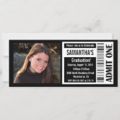 Graduation Party Ticket Invitations, Black White Kaart (Voorkant)