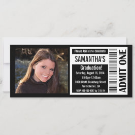 Graduation Party Ticket Invitations, Black White Kaart