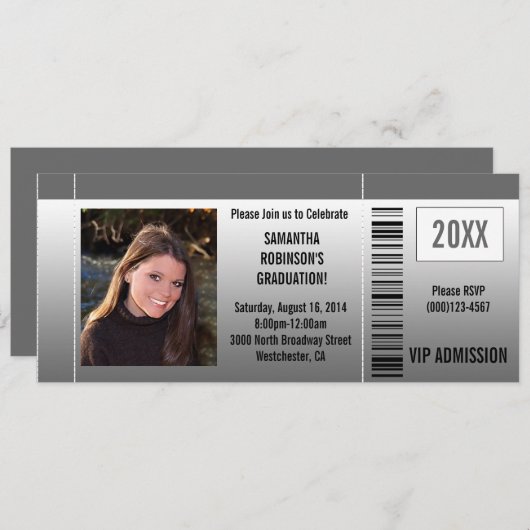 Graduation Party Ticket Invitations with Photo Kaart (Voorkant / Achterkant)