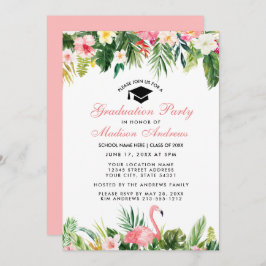 Graduation Party Tropical Floral roze Kaart
