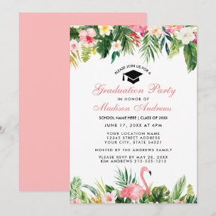 Graduation Party Tropical Floral roze Kaart