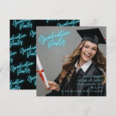 Graduation Party Turquoise Neon Modern Kaart (Voorkant / Achterkant)