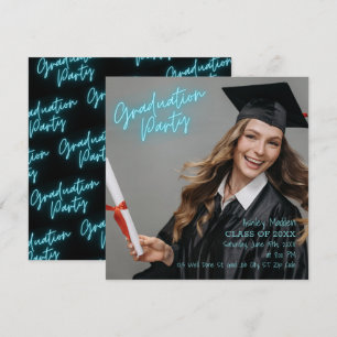Graduation Party Turquoise Neon Modern Kaart
