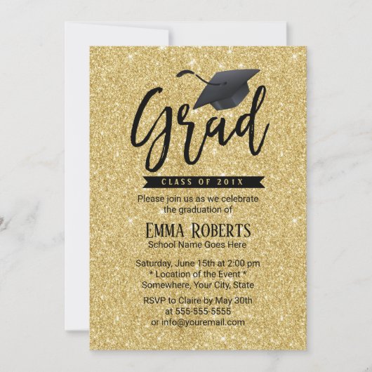 Graduation Party Typography Modern Gold Glitter Kaart (Voorkant)