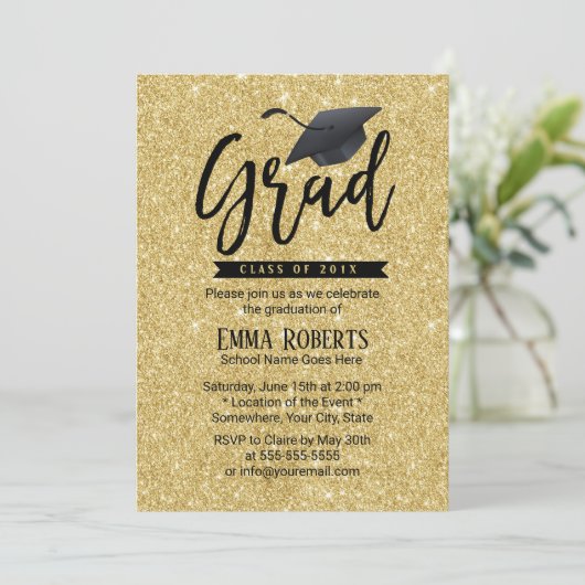 Graduation Party Typography Modern Gold Glitter Kaart (Staand voorkant)