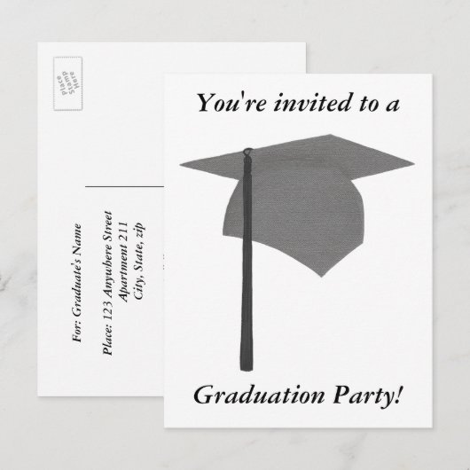 Graduation Party-uitnodigingen, Silver en Black Pe Uitnodiging Briefkaart (Voorkant / Achterkant)