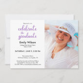 Graduation Party Violet Script Pattern Foto Kaart (Voorkant)