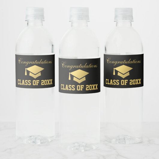 Graduation Party Waterfles Etiketten Zwart Goud (Flessen)