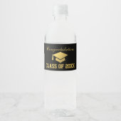 Graduation Party Waterfles Etiketten Zwart Goud (Voorkant)