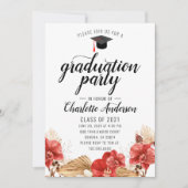 Graduation Party Waterverf Floral Invitation Kaart (Voorkant)