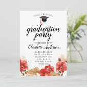 Graduation Party Waterverf Floral Invitation Kaart (Staand voorkant)