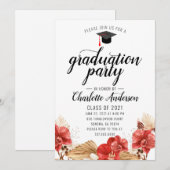 Graduation Party Waterverf Floral Invitation Kaart (Voorkant / Achterkant)
