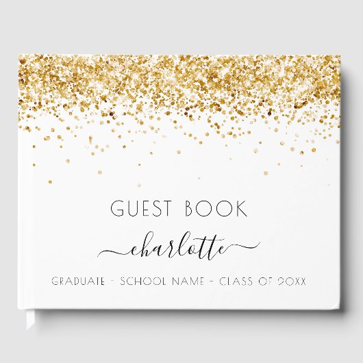 Graduation party white gold glitter substance 2023 gastenboek (Voorkant)