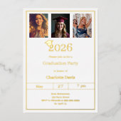 Graduation party white gold photo luxury folie uitnodiging (Voorkant)