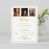 Graduation party white gold photo luxury folie uitnodiging (Staand Voorkant)