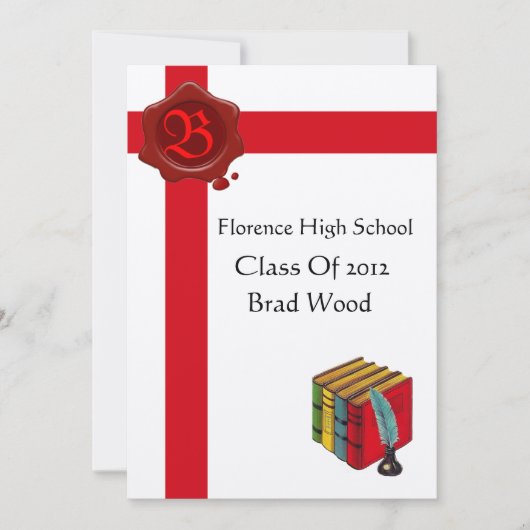 GRADUATION PARTY, White Red Wax Seal Monogram, vil Kaart (Voorkant)