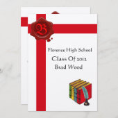 GRADUATION PARTY, White Red Wax Seal Monogram, vil Kaart (Voorkant / Achterkant)