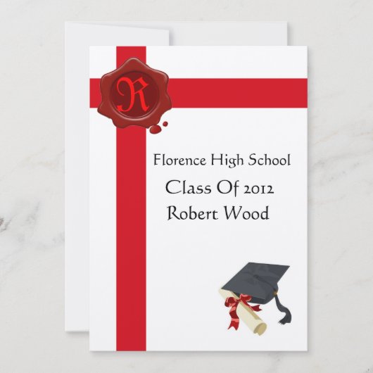 GRADUATION PARTY, White Red Wax Seal Monogram, vil Kaart (Voorkant)