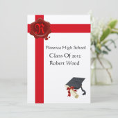 GRADUATION PARTY, White Red Wax Seal Monogram, vil Kaart (Staand voorkant)