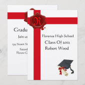 GRADUATION PARTY, White Red Wax Seal Monogram, vil Kaart (Voorkant / Achterkant)