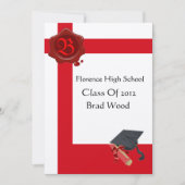 GRADUATION PARTY, White Red Wax Seal Monogram, vil Kaart (Voorkant)