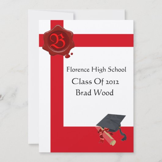 GRADUATION PARTY, White Red Wax Seal Monogram, vil Kaart (Voorkant)
