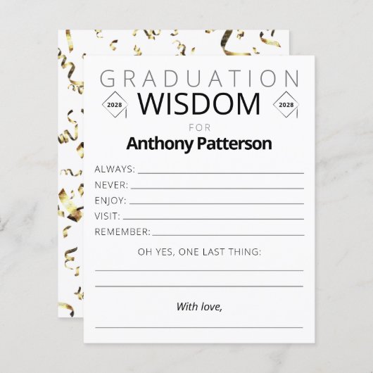 Graduation Party Wisdom Card Gold Confetti Guests (Voorkant / Achterkant)