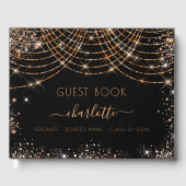 Graduation party zwart goud schittert gastenboek (Voorkant)
