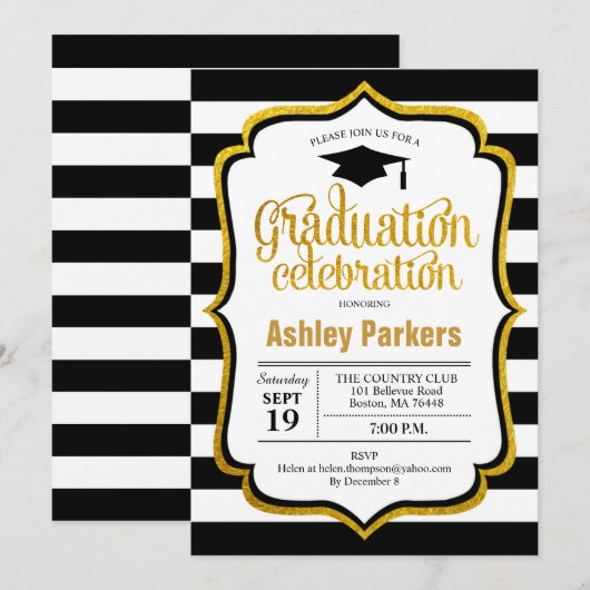 Graduation Party - Zwart Wit Goud Kaart (Voorkant / Achterkant)