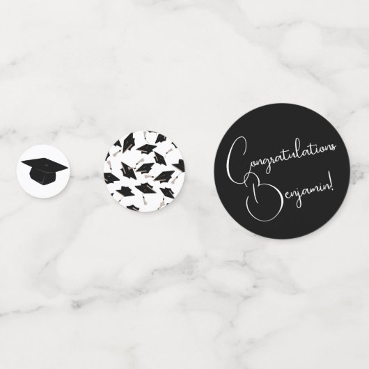 Graduation Party Zwart-wit Personaliseer tafel Confetti (Achterkanten)