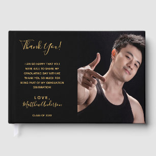 Graduation party zwarte foto bedankt gastenboek