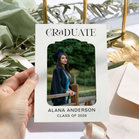 Graduation Photo Announcement Modern Arch Black Aankondiging