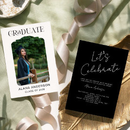 Graduation Photo Announcement Modern Party Black Aankondiging
