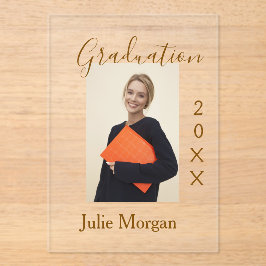 Graduation photo brown golden year 20XX namesimple Acryl Uitnodigingen