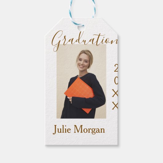 Graduation photo brown golden year 20XX namesimple Cadeaulabel (Voorkant)