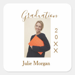 Graduation photo brown golden year 20XX namesimple Vierkante Sticker