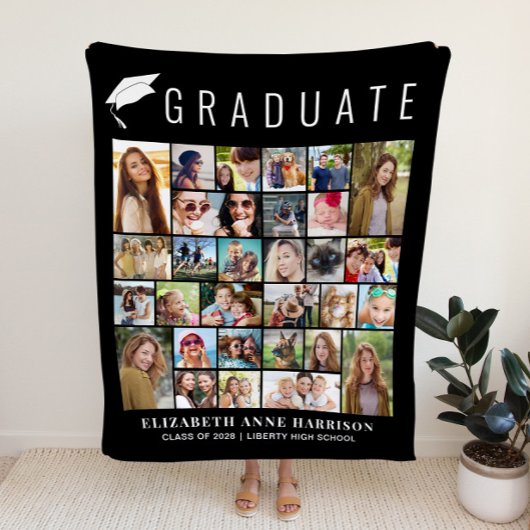 Graduation Photo Collage Black Fleece Deken