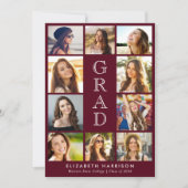 Graduation Photo Collage Burgundy Aankondiging (Voorkant)