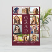 Graduation Photo Collage Burgundy Aankondiging (Staand voorkant)