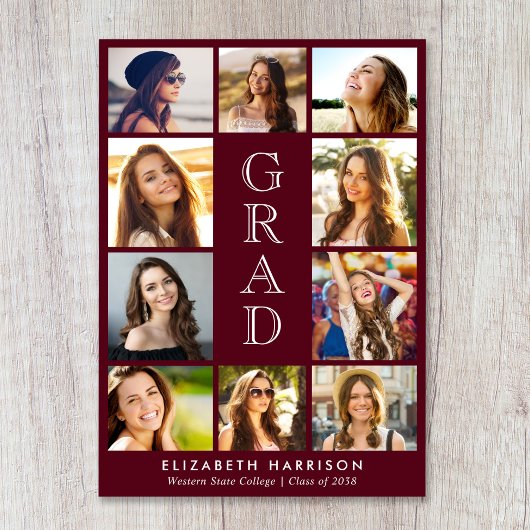 Graduation Photo Collage Burgundy Aankondiging
