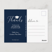 Graduation Photo Modern Script Blue Thank You Briefkaart (Achterkant)
