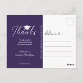 Graduation Photo Modern Script Purple Thank You Briefkaart (Achterkant)