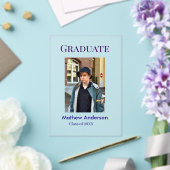 Graduation photo name class of 20XX blue simple bo Acryl Uitnodigingen (Insitu (Huwelijk))