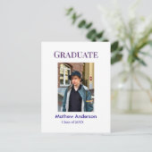 Graduation photo name class of 20XX blue simple bo Briefkaart (Staand voorkant)