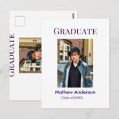 Graduation photo name class of 20XX blue simple bo Briefkaart (Voorkant / Achterkant)