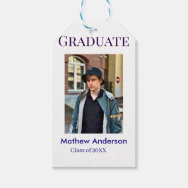 Graduation photo name class of 20XX blue simple bo Cadeaulabel